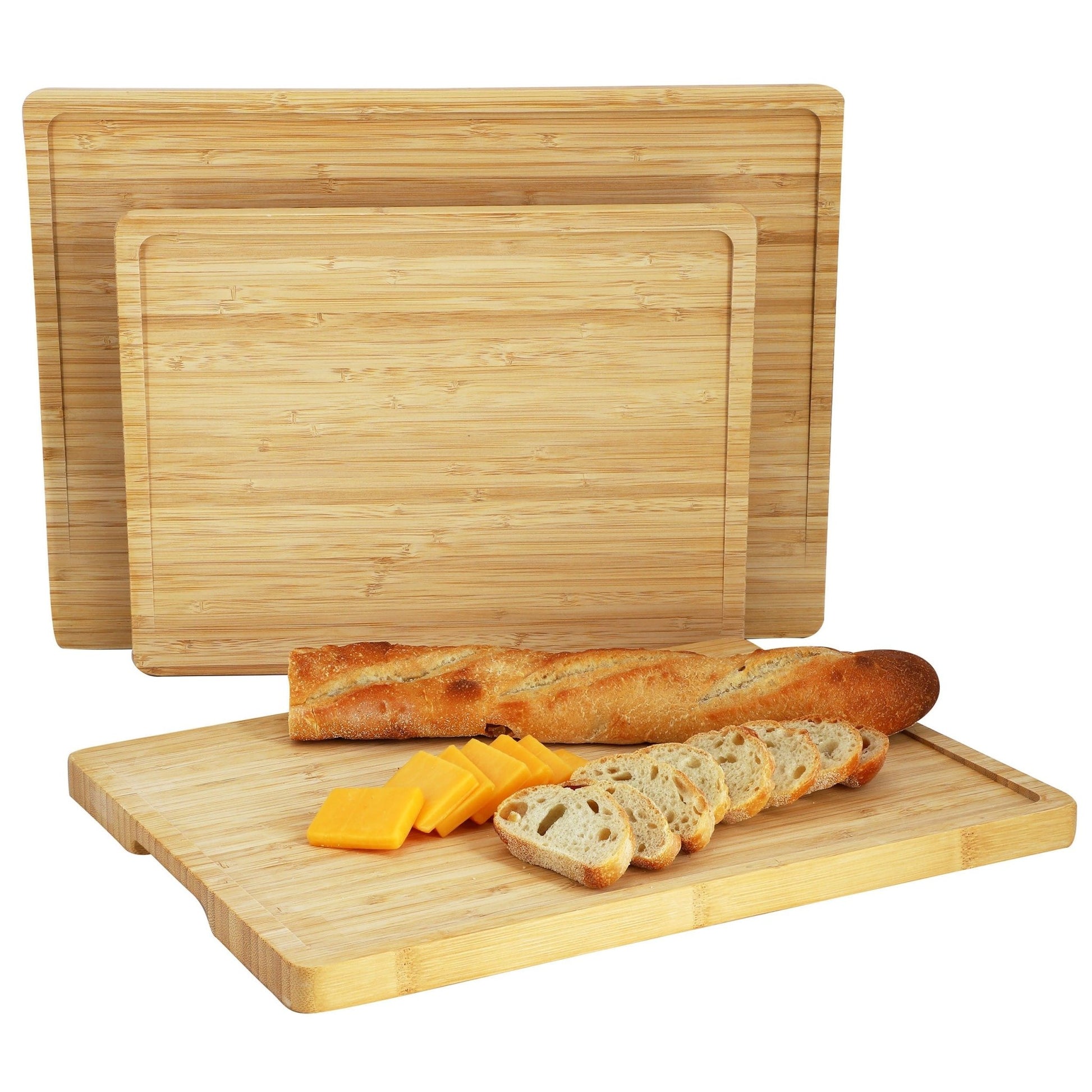 MegaChef 3 Piece Bamboo Cutting, Prep and Serving Boards with Slanted Juice Groove - Galactic capuchin