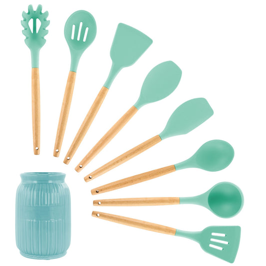 MegaChef Mint Green Silicone and Wood Cooking Utensils, Set of 9 - Galactic capuchin