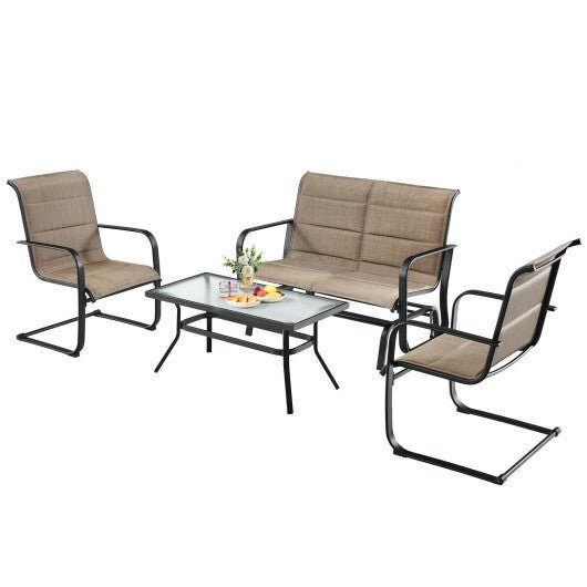 4 Pieces Outdoor Patio Furniture Set with Padded Glider Loveseat and Coffee Table - Brown - Galactic capuchin