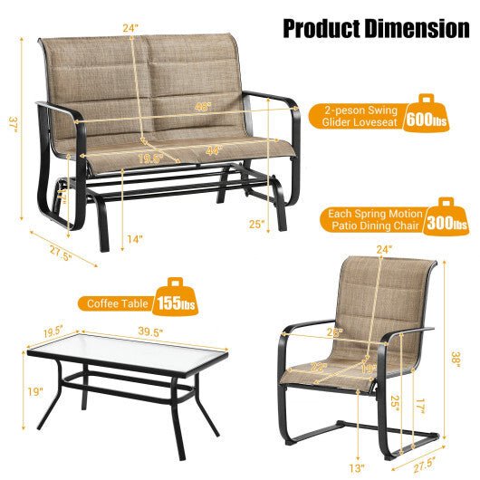 4 Pieces Outdoor Patio Furniture Set with Padded Glider Loveseat and Coffee Table - Brown - Galactic capuchin