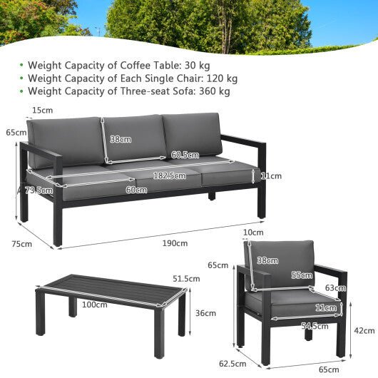 4 Pieces Outdoor Furniture Set for Backyard and Poolside - Gray - Galactic capuchin