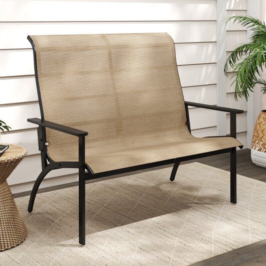 2 - Person Patio Garden Bench with High Back and Armrests - Coffee - Galactic capuchin