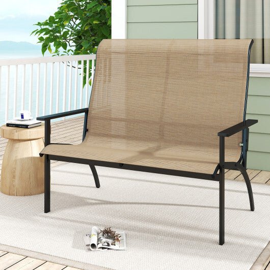 2 - Person Patio Garden Bench with High Back and Armrests - Coffee - Galactic capuchin