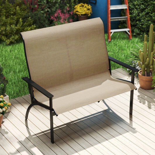 2 - Person Patio Garden Bench with High Back and Armrests - Coffee - Galactic capuchin