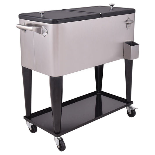 80 Quart Patio Rolling Stainless Steel Ice Beverage Cooler - Color: Gray - Galactic capuchin
