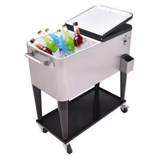 80 Quart Patio Rolling Stainless Steel Ice Beverage Cooler - Color: Gray - Galactic capuchin