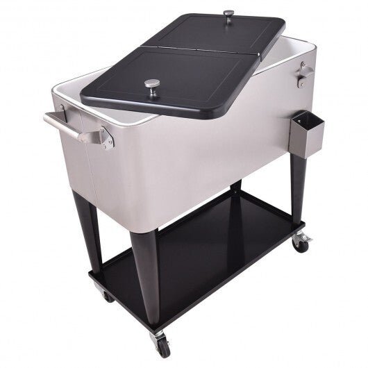80 Quart Patio Rolling Stainless Steel Ice Beverage Cooler - Color: Gray - Galactic capuchin