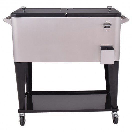 80 Quart Patio Rolling Stainless Steel Ice Beverage Cooler - Color: Gray - Galactic capuchin