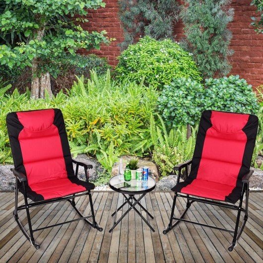 3 Pcs Outdoor Folding Rocking Chair Table Set with Cushion - Black&Red - Color: Red - Galactic capuchin