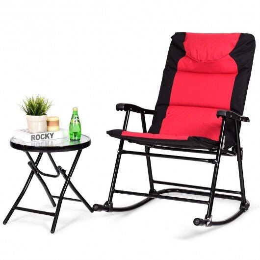 3 Pcs Outdoor Folding Rocking Chair Table Set with Cushion - Black&Red - Color: Red - Galactic capuchin