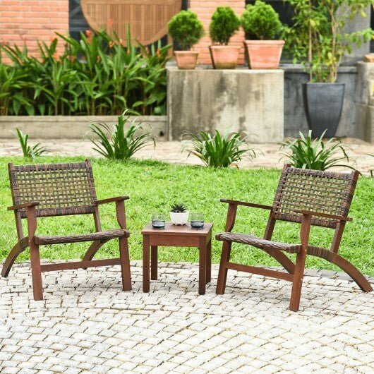 3 Pieces Outdoor Wooden Patio Rattan Furniture Set - Color: Brown - Galactic capuchin