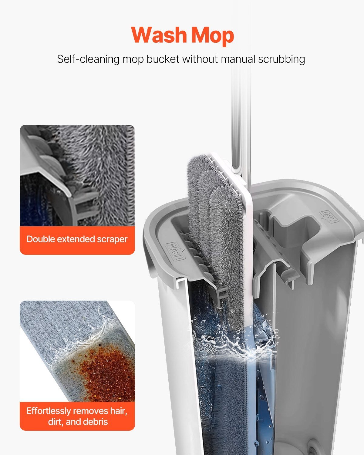 Mop and Bucket with Wringer Set, Wet & Dry Use, Flat Mop and Bucket System with 3 Washable Microfiber Pads, Flat Mop with Stainless Steel Handle, Mop Bucket Set for Hardwood Tile Vinyl - Galactic capuchin
