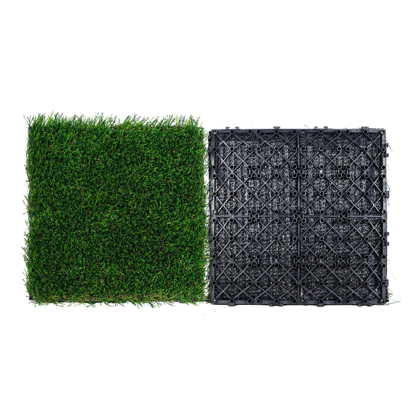 Artifical Grass Tiles Interlocking Turf Deck Set, 18 Pack - 12"x12", Synthetic Fake Grass Self - draining Mat Flooring Decor Pad, Perfect For Multi - Purpose Indoor Outdoor Entryway Scraper Dog Mats - Galactic capuchin