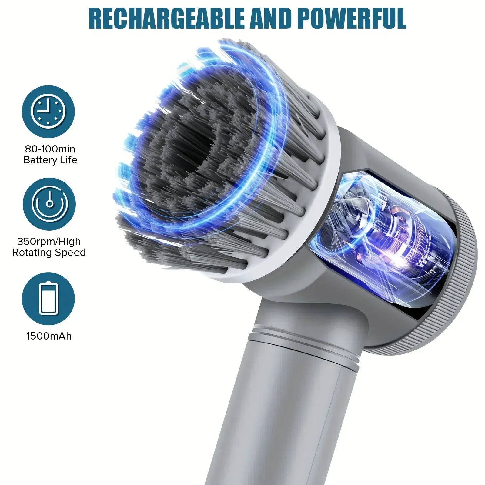 Electric Spin Scrubber Cordless Spin Scrubber with 6 Replaceable Brush Heads Electric Cleaning Brush Cleaning Tools - Galactic capuchin