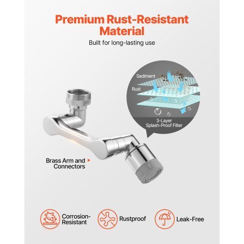 1080? Swivel Faucet Extender, 2 Sprayer Modes Sink Water Faucet Aerator Extension, Kitchen Bathroom Rotatable Spray Attachment with Brass Robotic Arm, Rotating Splash Filter Wash Hand/Hair/Face - Galactic capuchin