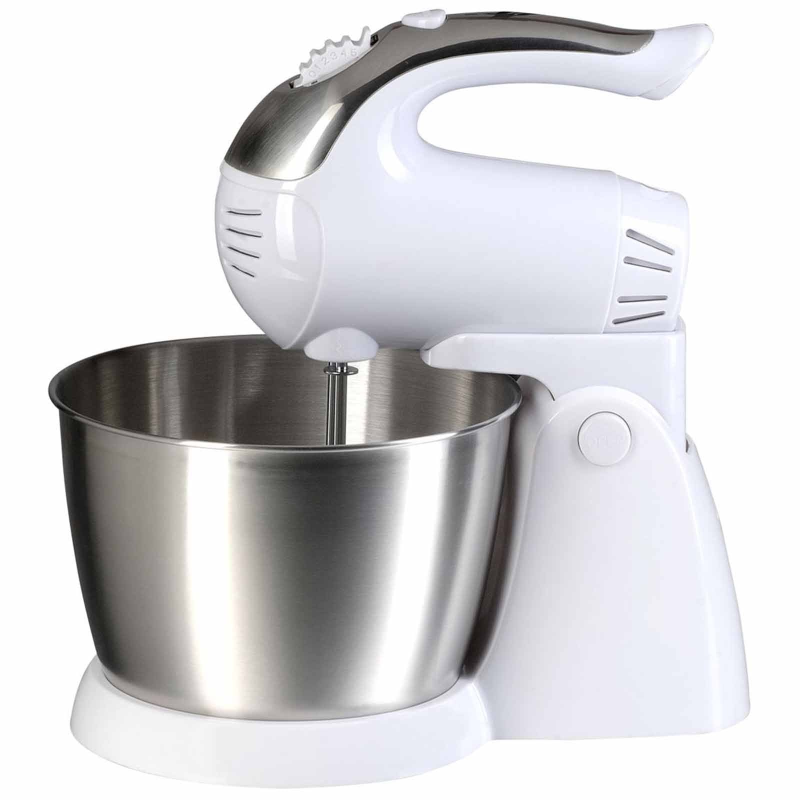Brentwood 5 - Speed Stand Mixer Stainless Steel Bowl 200W in White - Galactic capuchin