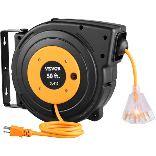50ft Retractable Extension Cord Reel 14AWG/3CSJTOW Power Cord Reel - Galactic capuchin
