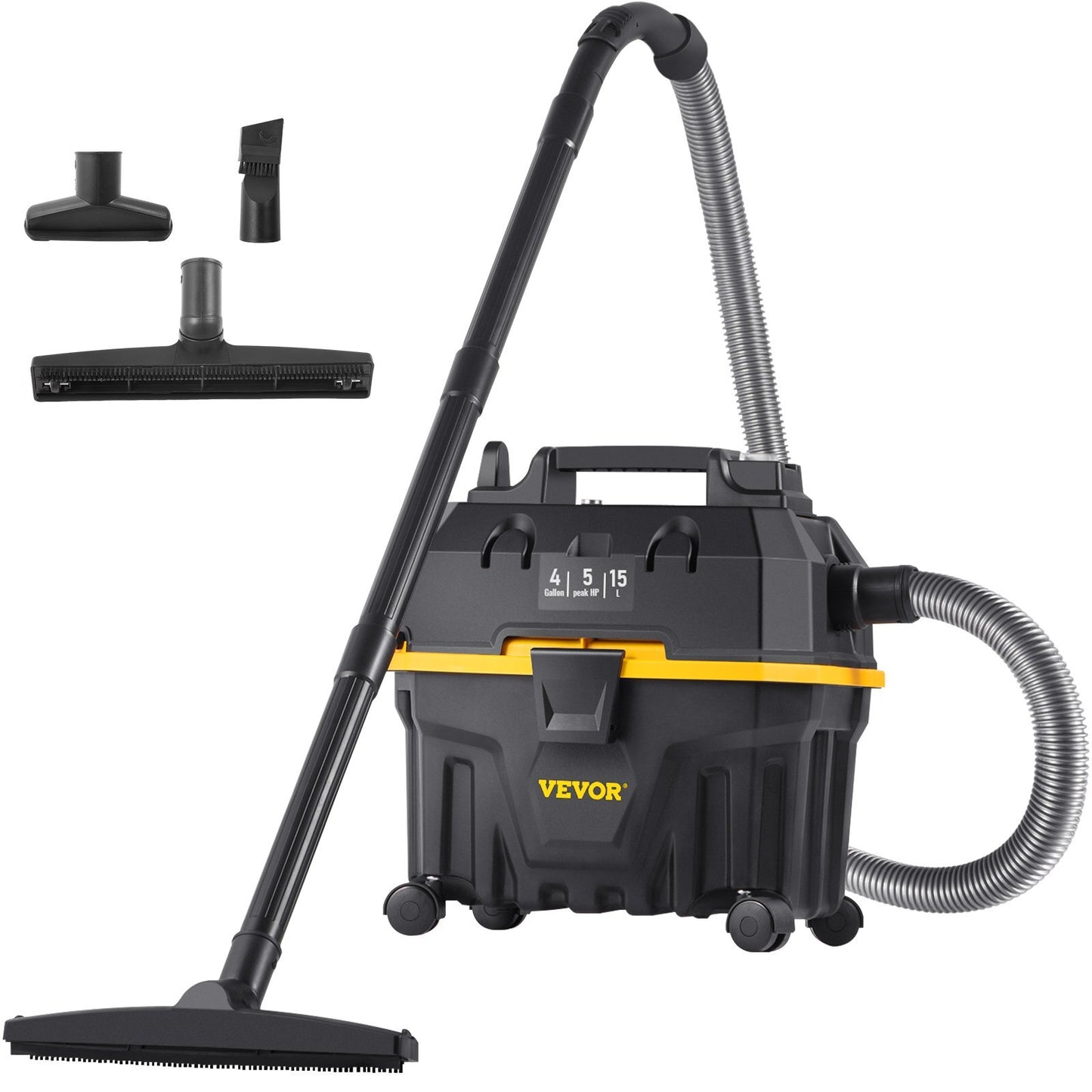 Wet Dry Vac, 4 Gallon, 5 Peak HP, 3 in 1 Shop Vacuum with Blowing Function Portable Attachments to Clean Floor, Upholstery, Gap, Car, ETL Listed, Black/Yellow - Galactic capuchin