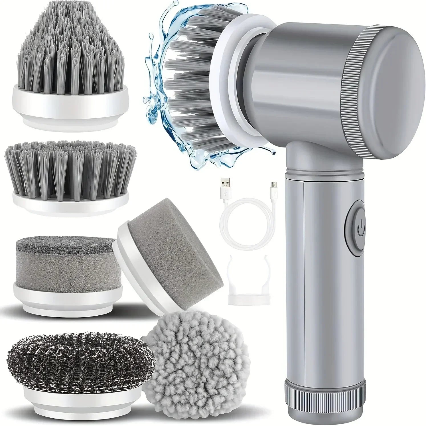 Electric Spin Scrubber Cordless Spin Scrubber with 6 Replaceable Brush Heads Electric Cleaning Brush Cleaning Tools - Galactic capuchin