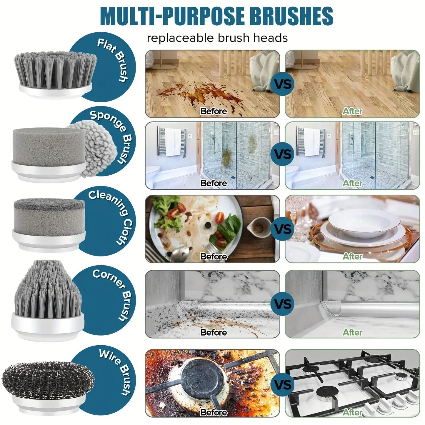 Electric Spin Scrubber Cordless Spin Scrubber with 6 Replaceable Brush Heads Electric Cleaning Brush Cleaning Tools - Galactic capuchin