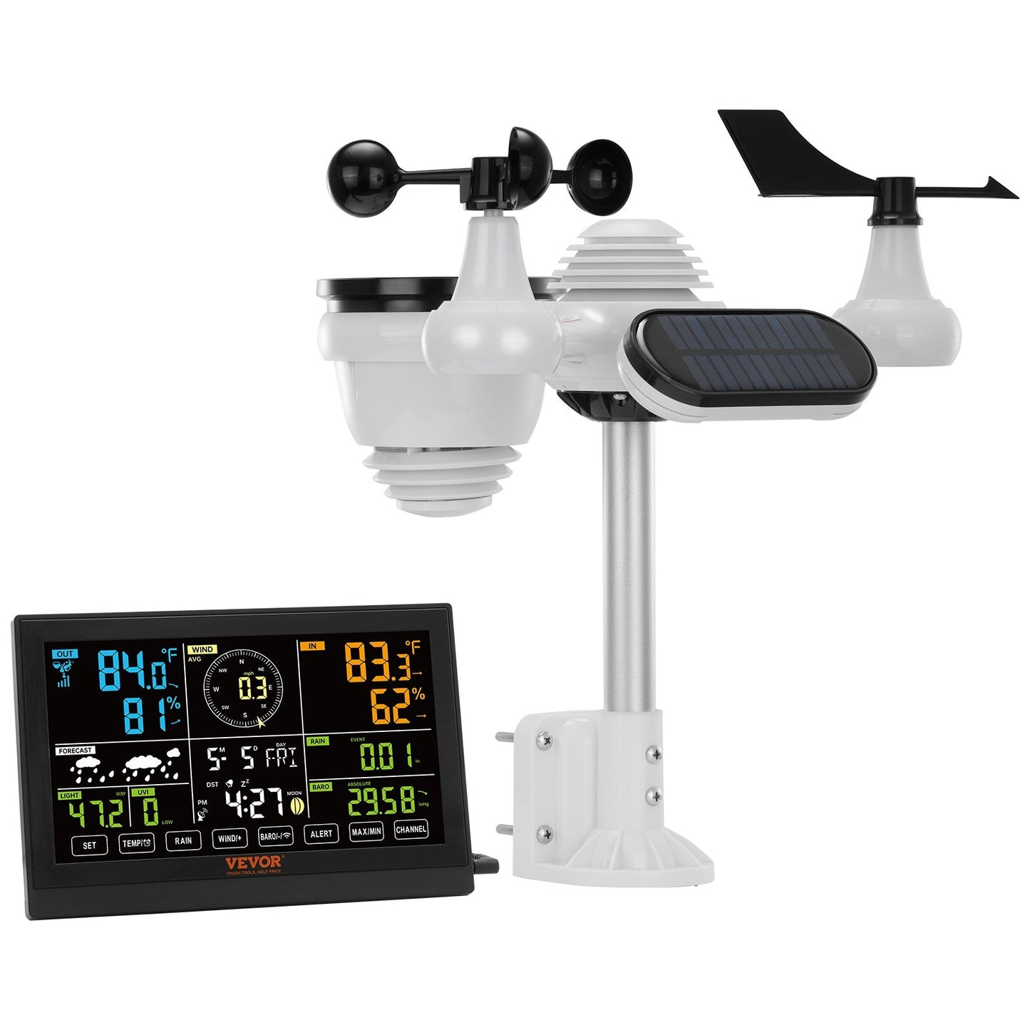 7 - in - 1 Wireless Weather Station, 7.5 in Color Display, Digital Weather Station Indoor Outdoor, for Temperature Humidity Wind Speed/Direction Rain UV, with Forecast Data, Alarm, Alerts - NO WIFI - Galactic capuchin