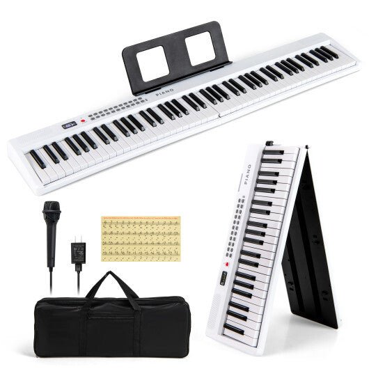 Costway 88 Key Foldable Electric Keyboard Piano with Wireless MIDI and Dual Speakers White - Galactic capuchin