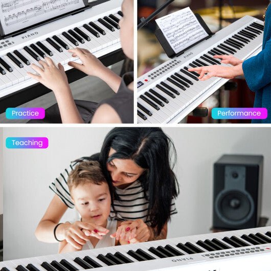 Costway 88 Key Foldable Electric Keyboard Piano with Wireless MIDI and Dual Speakers White - Galactic capuchin