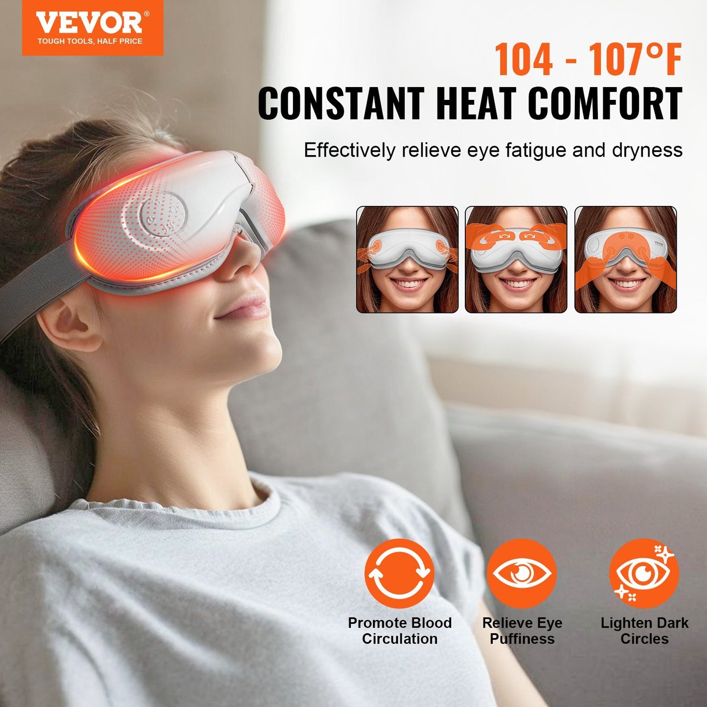 Eye Massager with Heat, Heated Eye Massage Mask with 5 Modes and Bluetooth Music, 180 Foldable Eye Care Massager for Migraines, Eye Strain, Dark Circles, Ideal Gift for Mom/Dad, White - Galactic capuchin