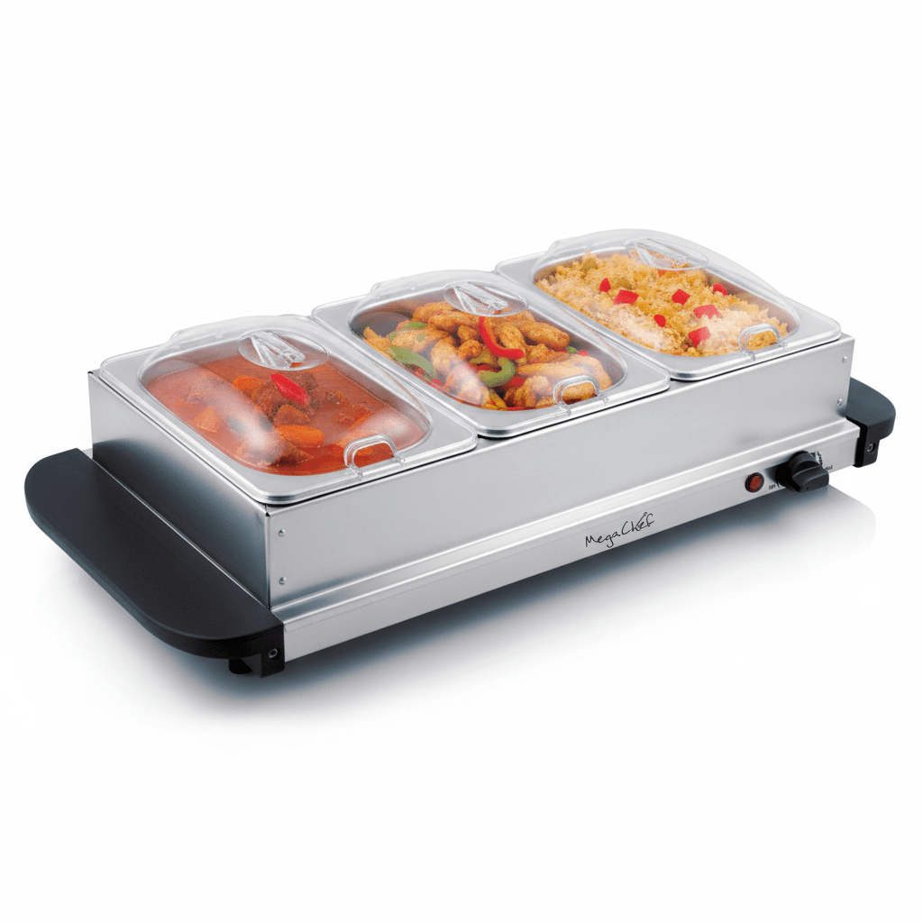 MegaChef Buffet Server & Food Warmer With 3 Removable Sectional Trays , Heated Warming Tray and Removable Tray Frame - Galactic capuchin
