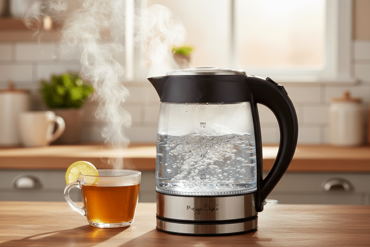 MegaChef 1.8Lt. Glass Body and Stainless Steel Electric Tea Kettle - Galactic capuchin